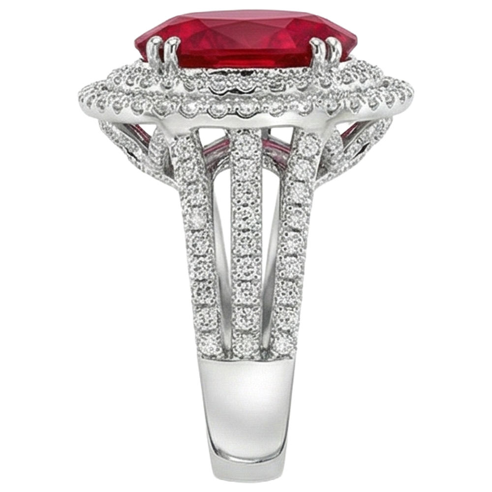 Natürlicher Rubin mit Aus der Erde Abgebauter Natürlicher Diamanten 4,5 Karat Ehering Weißgold 14K