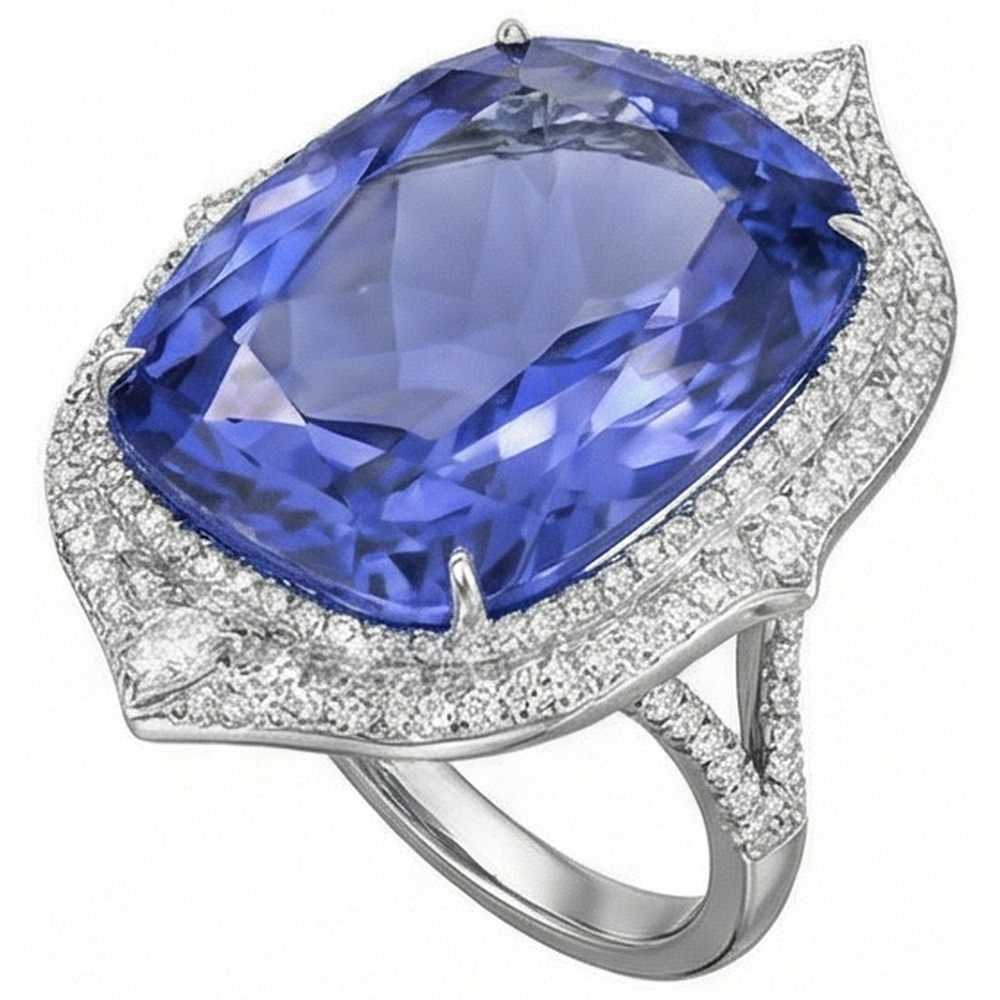 echter round tansanit 23.75Karat ring Detailansicht