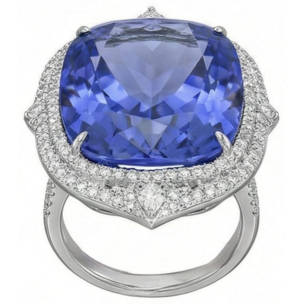 echter round tansanit 23.75Karat ring Draufsicht