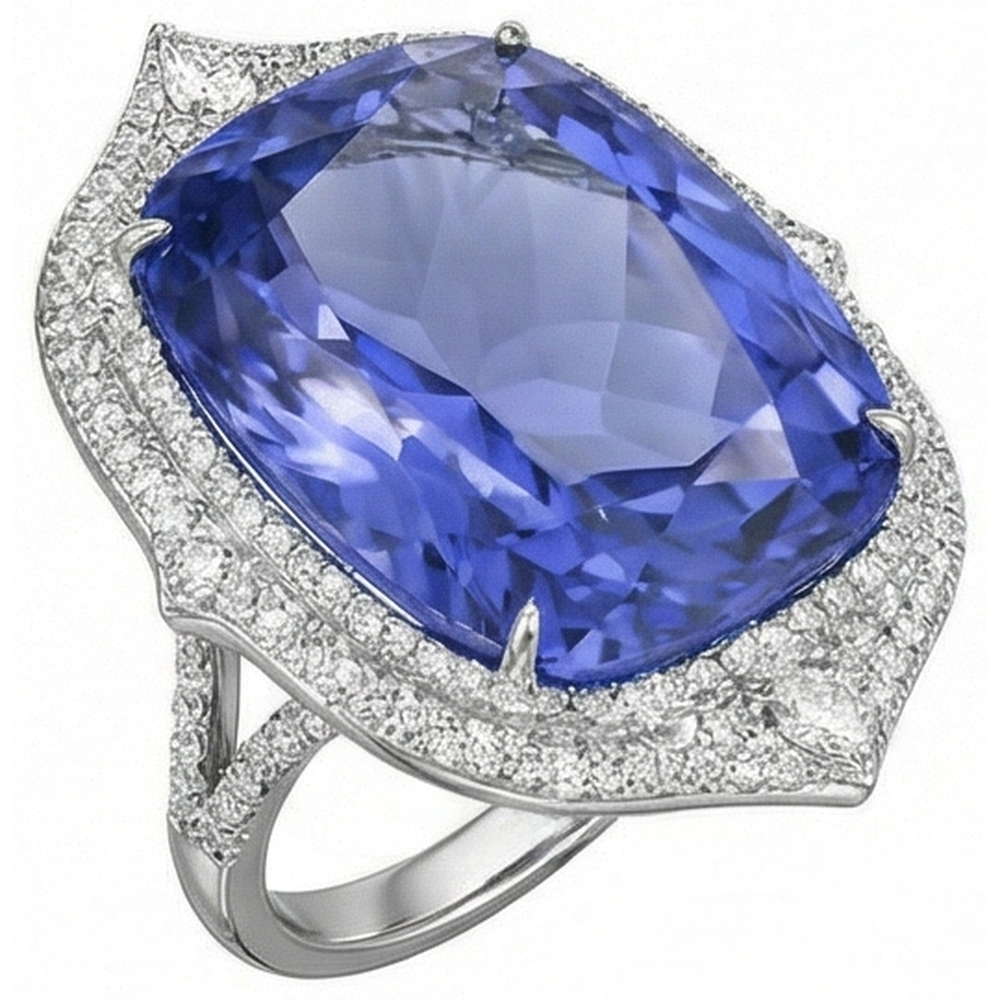 echter round tansanit 23.75Karat ring Profilansicht