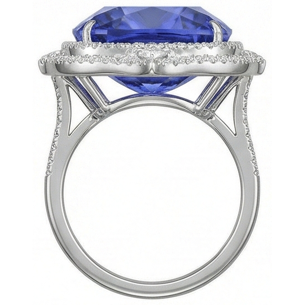 echter round tansanit 23.75Karat ring mit Diamantbesatz