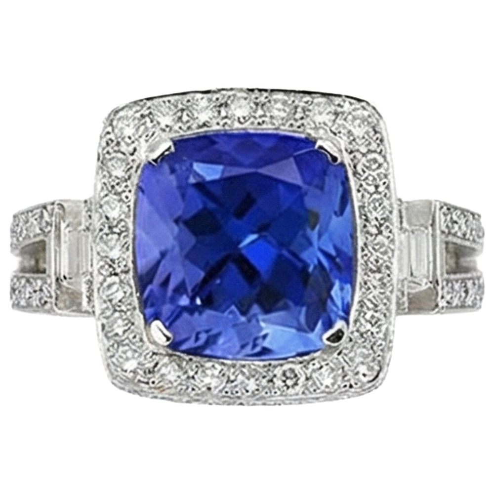 Natürlicher Tansanit mit Aus der Erde Abgebauter Natürlicher Diamanten 5,40 ct Ring 14K Weißgold
