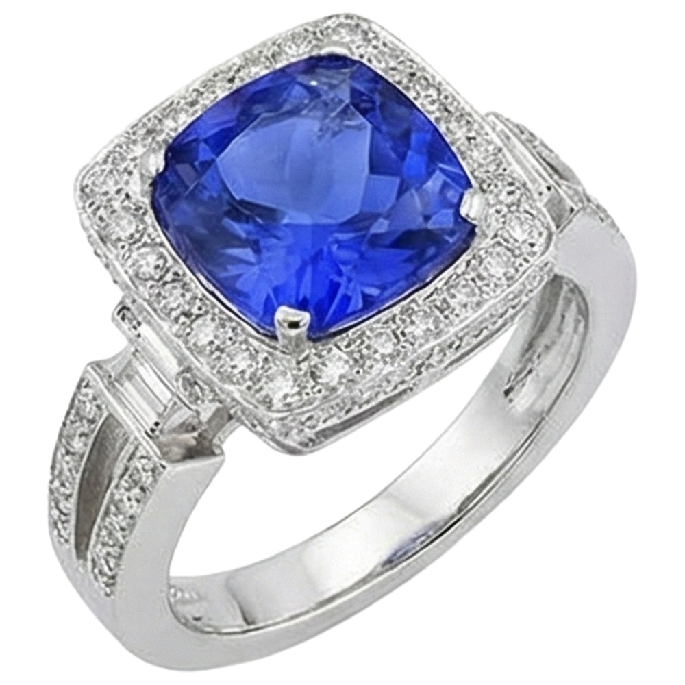 Natürlicher Tansanit mit Aus der Erde Abgebauter Natürlicher Diamanten 5,40 ct Ring 14K Weißgold