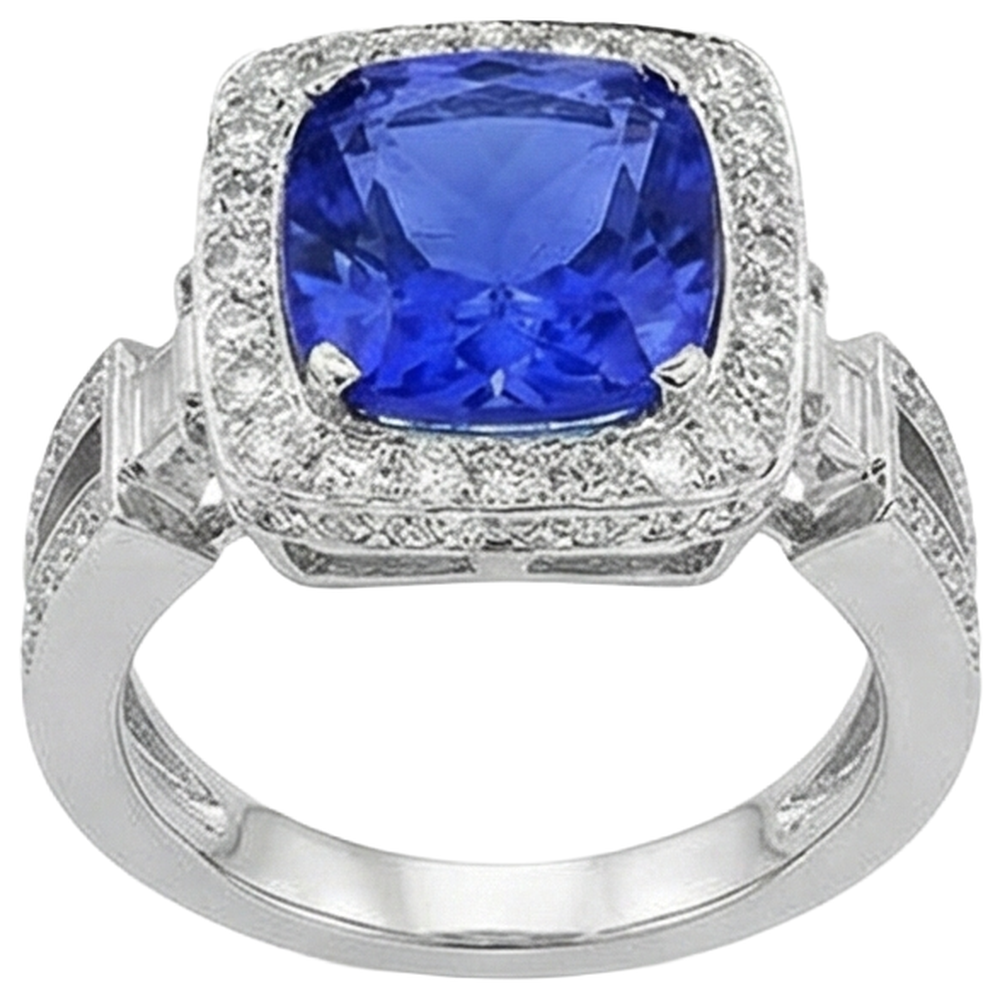 Natürlicher Tansanit mit Aus der Erde Abgebauter Natürlicher Diamanten 5,40 ct Ring 14K Weißgold