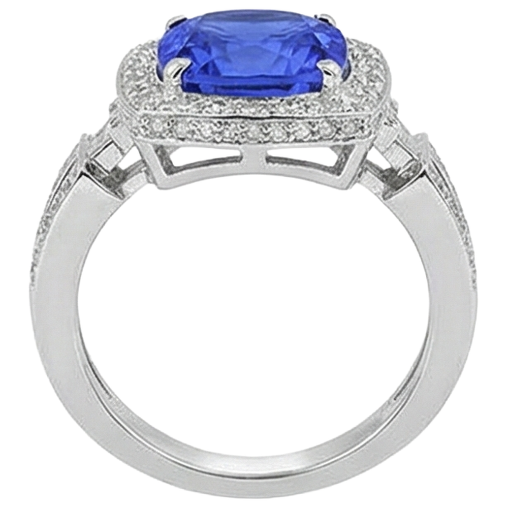 Natürlicher Tansanit mit Aus der Erde Abgebauter Natürlicher Diamanten 5,40 ct Ring 14K Weißgold