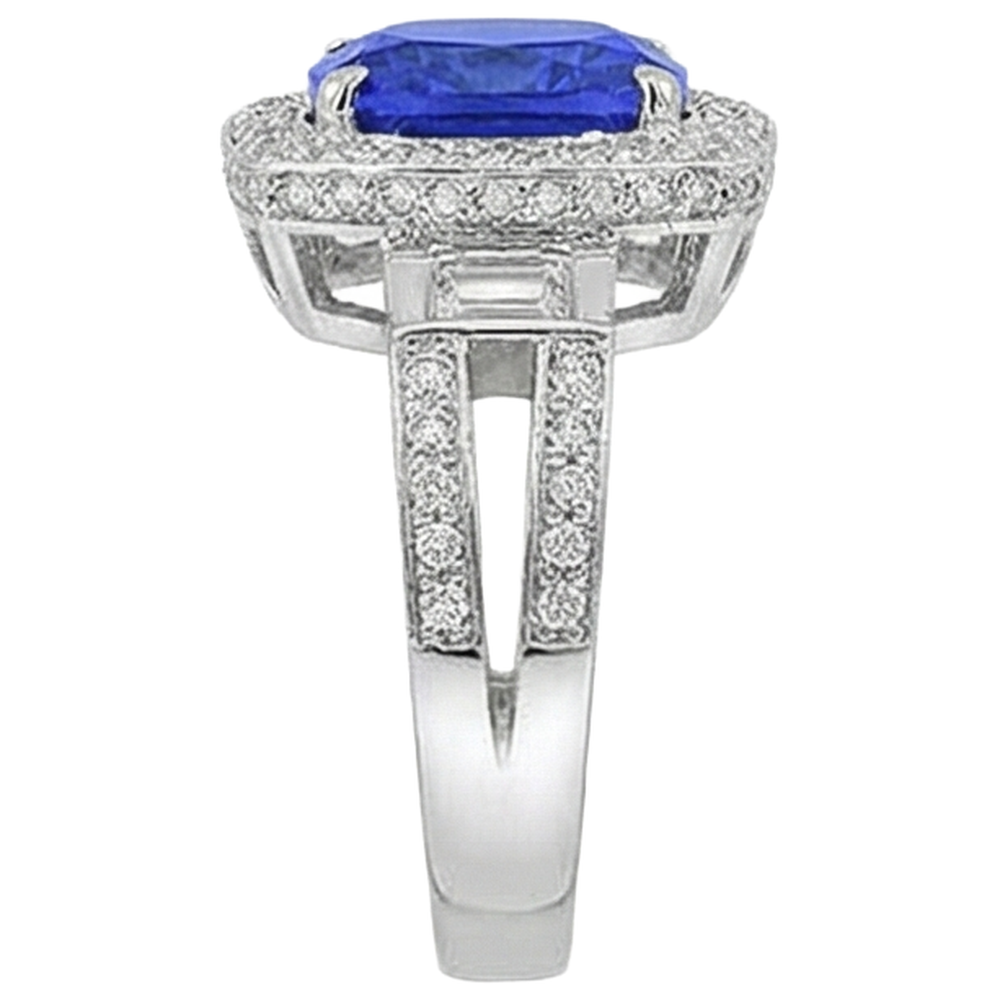 Natürlicher Tansanit mit Aus der Erde Abgebauter Natürlicher Diamanten 5,40 ct Ring 14K Weißgold