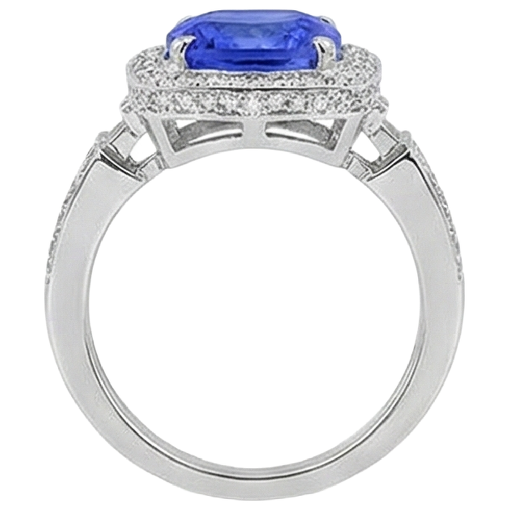 Natürlicher Tansanit mit Aus der Erde Abgebauter Natürlicher Diamanten 5,40 ct Ring 14K Weißgold