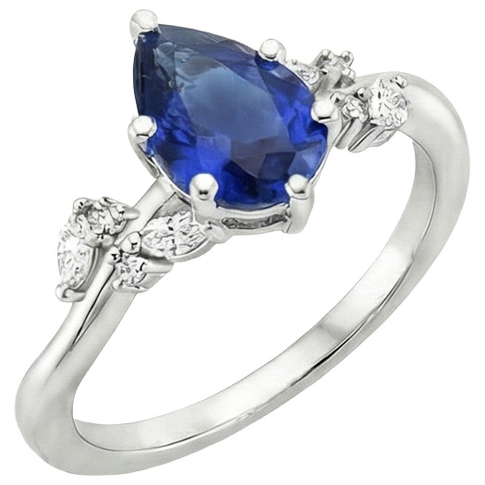 Natürlicher birnenblauer Saphir & Marquise, Ring mit runden Aus der Erde Abgebauter Natürlicher Diamanten 6,75 Karat