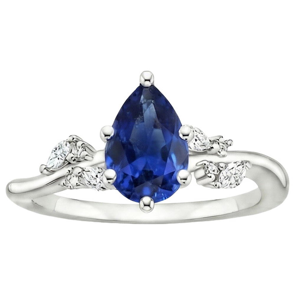 Natürlicher birnenblauer Saphir & Marquise, Ring mit runden Aus der Erde Abgebauter Natürlicher Diamanten 6,75 Karat
