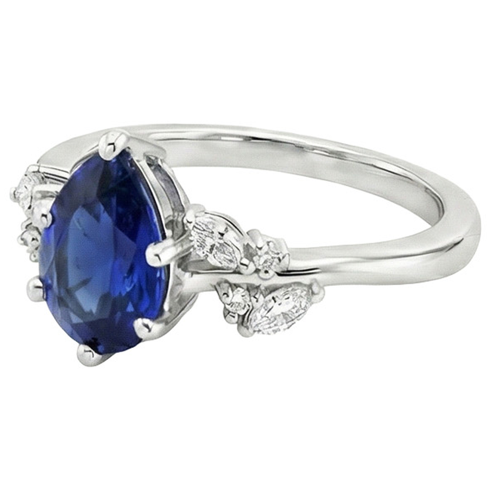 Natürlicher birnenblauer Saphir & Marquise, Ring mit runden Aus der Erde Abgebauter Natürlicher Diamanten 6,75 Karat