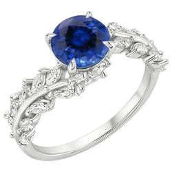 Natürlicher blauer Saphir & Marquise Aus der Erde Abgebauter Natürlicher Diamantring mit geteiltem Schaft 3 Karat Neu