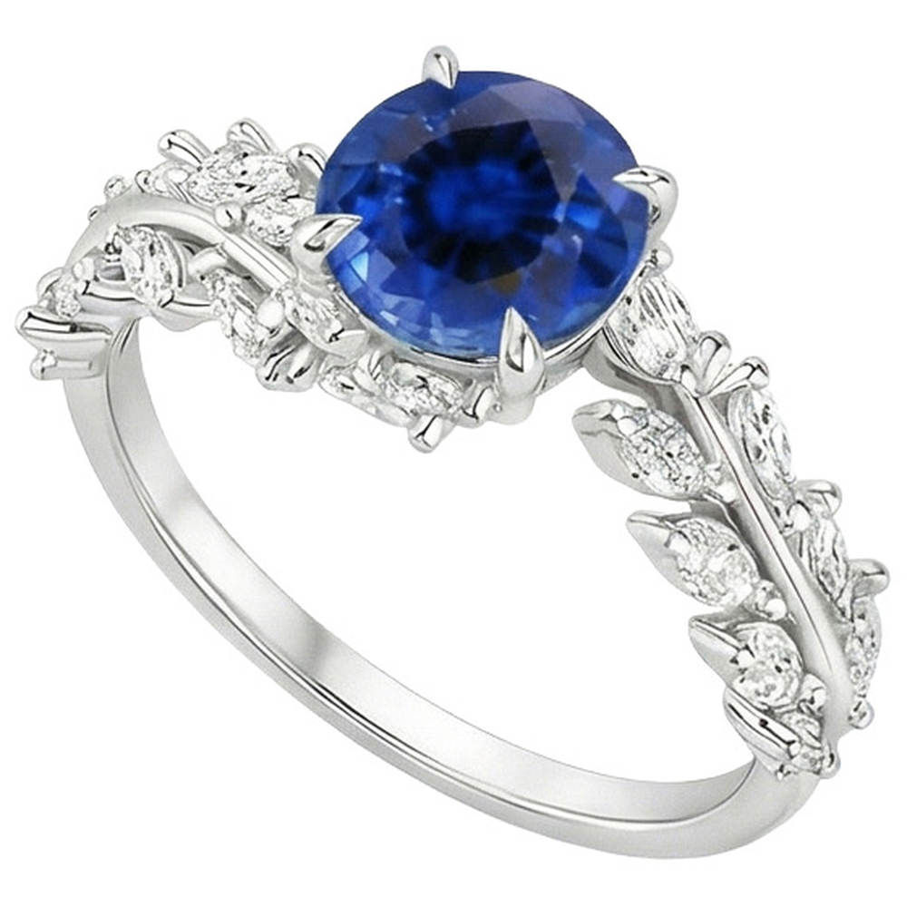 Natürlicher blauer Saphir & Marquise Aus der Erde Abgebauter Natürlicher Diamantring mit geteiltem Schaft 3 Karat Neu