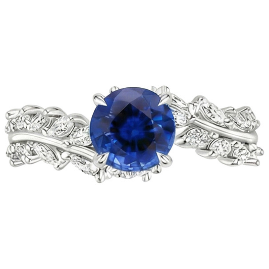 Natürlicher blauer Saphir & Marquise Aus der Erde Abgebauter Natürlicher Diamantring mit geteiltem Schaft 3 Karat Neu