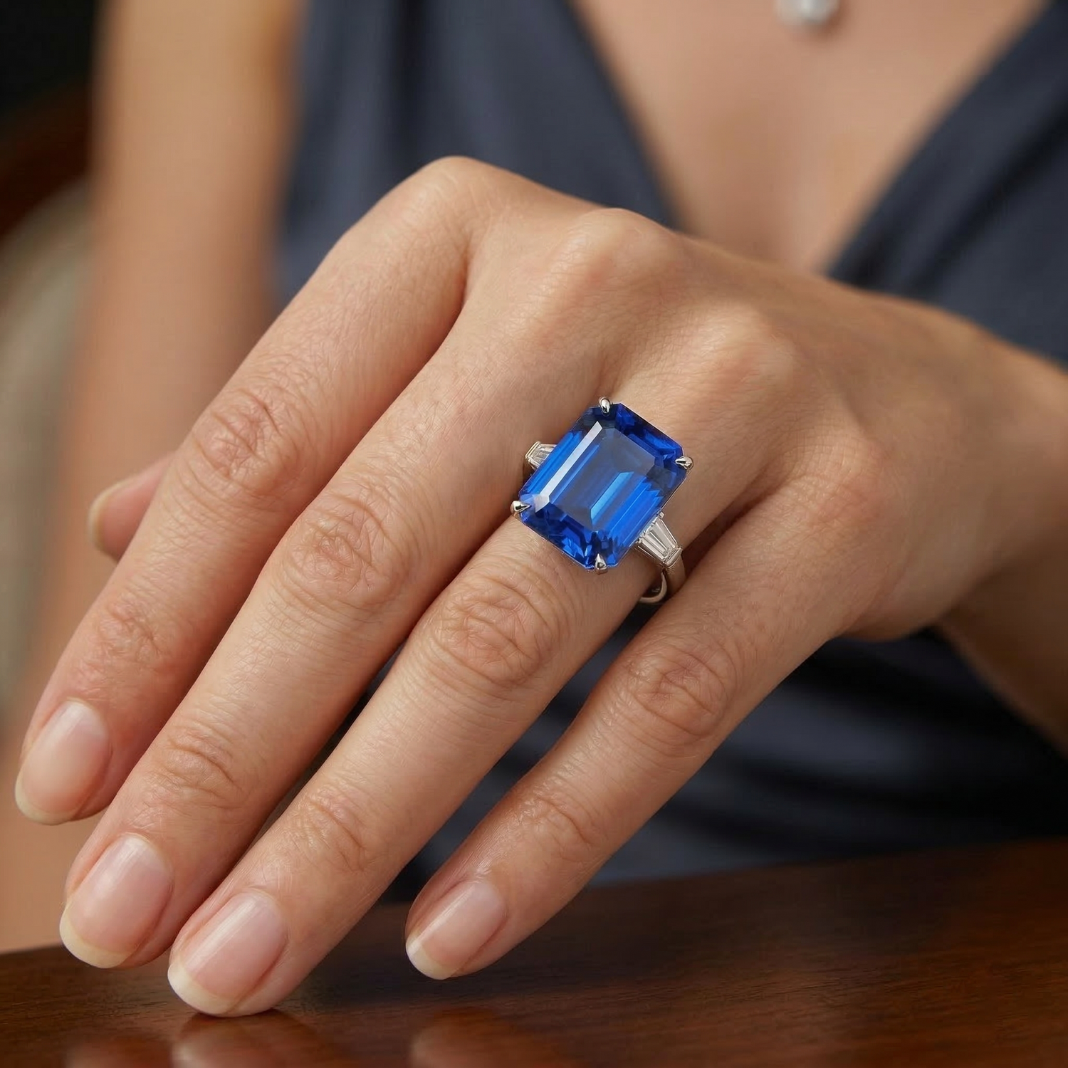 echter baguette diamant 7Karat ring mit Diamantbesatz