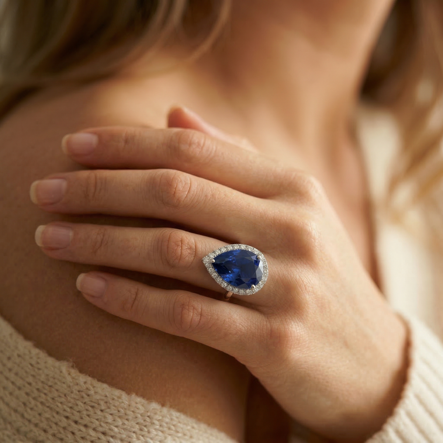 Natürlicher Diamant ( nicht im Labor gezüchtet )schmuck Halo Oval Ceylon Saphir Ring 7,50 Karat