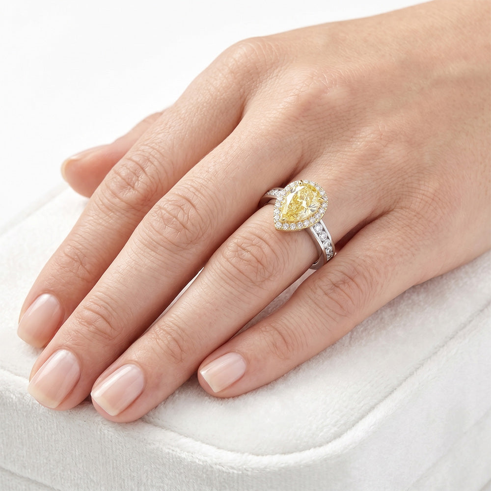 Naturreiner Gelber Kanarienvogel-Diamant Schmuck-Ring – Bicolor