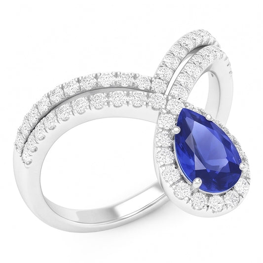 Naturreiner Hochzeitsset Blauer Saphir Edelstein-Ring 3,50 Karat