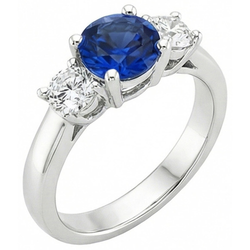 Neu Drei-Steine-Goldring runder Ceylon-Saphir und Aus der Erde Abgebauter Natürlicher Diamanten 3 Karat