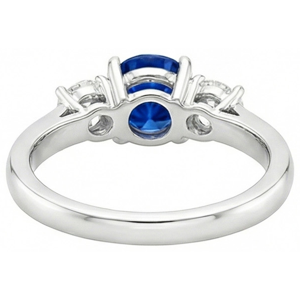 Neu Drei-Steine-Goldring runder Ceylon-Saphir und Aus der Erde Abgebauter Natürlicher Diamanten 3 Karat
