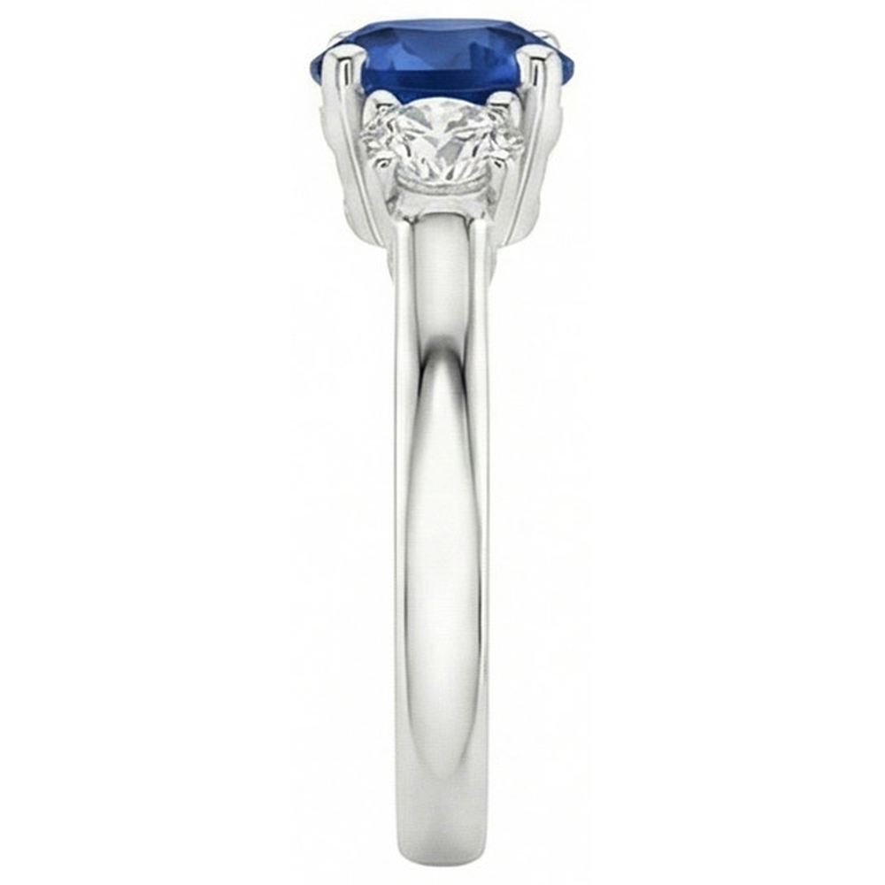 Neu Drei-Steine-Goldring runder Ceylon-Saphir und Aus der Erde Abgebauter Natürlicher Diamanten 3 Karat