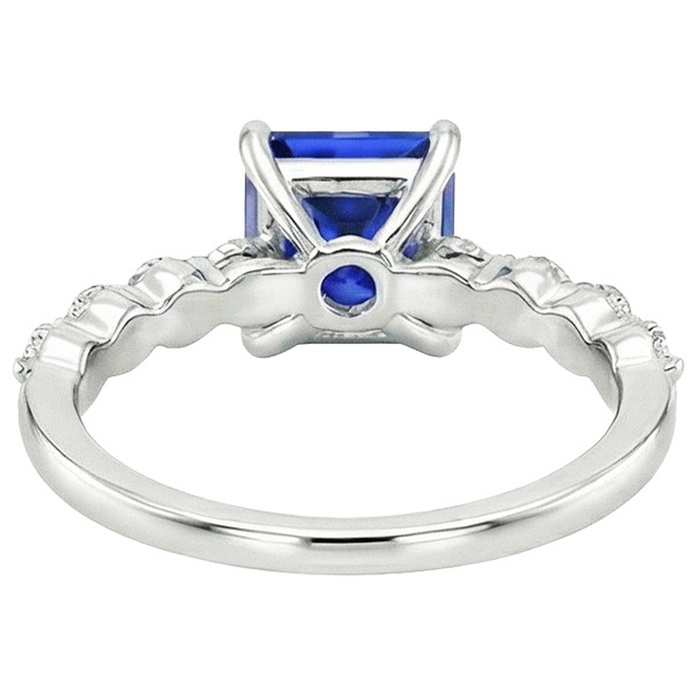 Neu Gold Princess Cut Natürlicher Blauer Saphir Mit Akzenten Ring 4 Karat