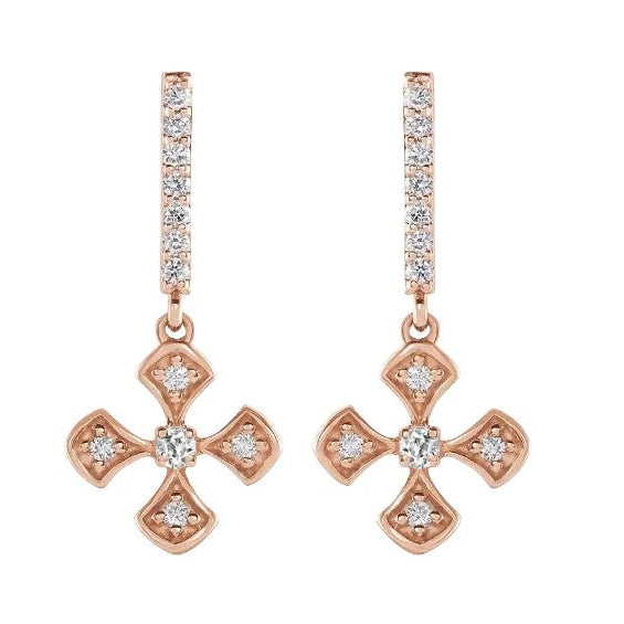 Rose Gold Cross Diamond Dangle Ohrringe Altschliff Damenschmuck 2 Karat