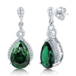 Ohrhänger mit Grün Smaragd und Aus der Erde Abgebauter Natürlicher Diamanten Krappenset 6,70 Karat Weißgold 14K