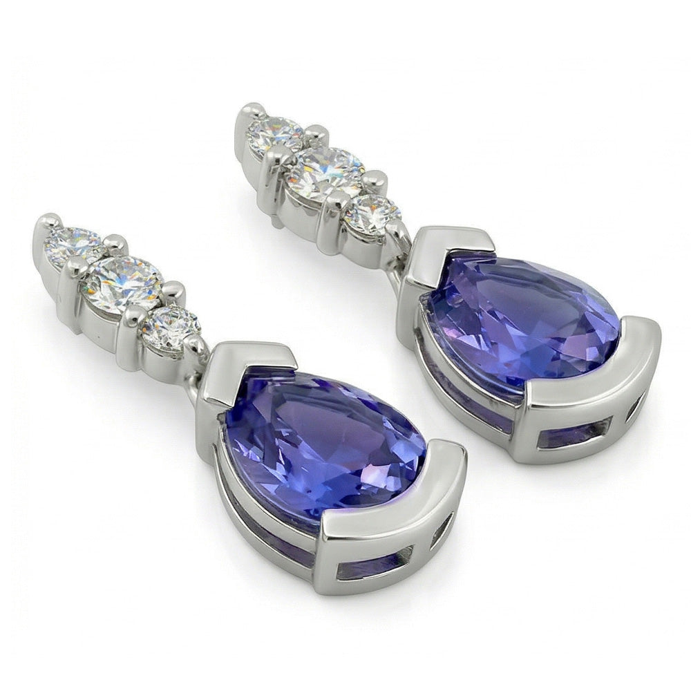 Ohrringe mit 4,60 ct Birne und Ceylon-Saphir im Rundschliff mit Aus der Erde Abgebauter Natürlicher Diamanten