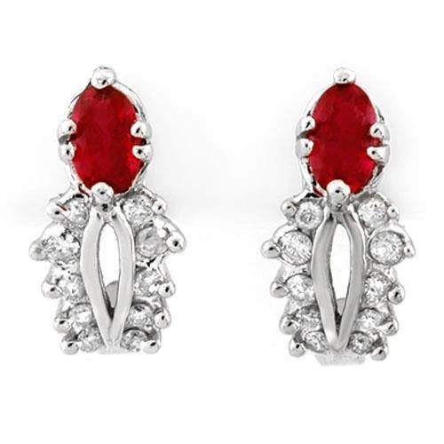Ohrstecker Mit Rotem Ruby und Diamant Oval Schliff 3 Karat Weiß Gold 14K