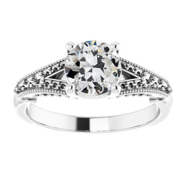 Old Cut Echt Diamant Solitaire Ring Perlen Stil Split Shank 2 Karat
