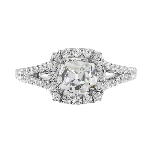 Old Cut Kissen runder Echt Diamant Halo Ring Split Shank 4,50 Karat