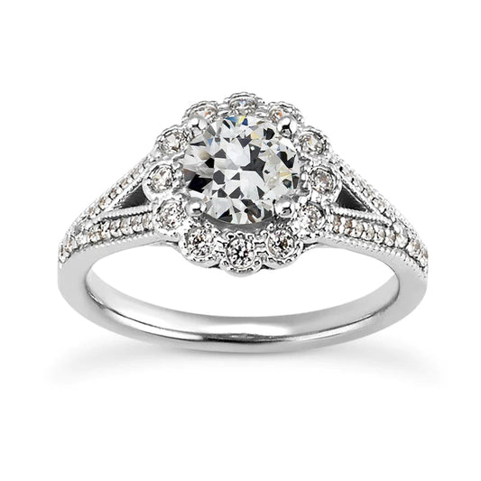 Old Mine Cut Echt Diamant Halo Ring Split Shank Flower Style 4.75 Karat