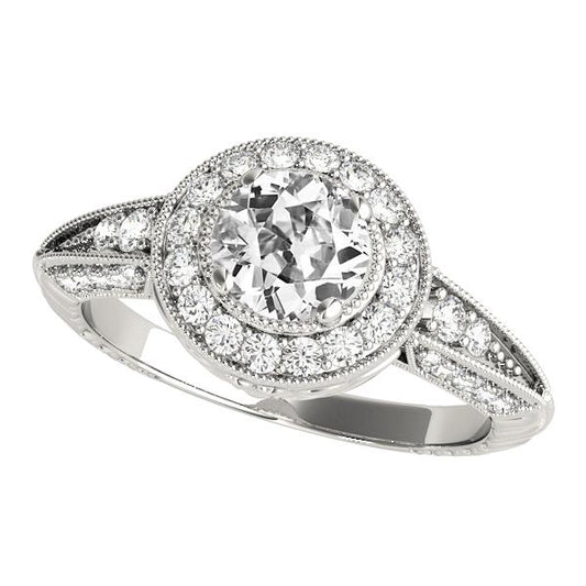 Old Mine Cut Halo Ring Runder Echt Diamant Milgrain Schaft 4.50 Karat