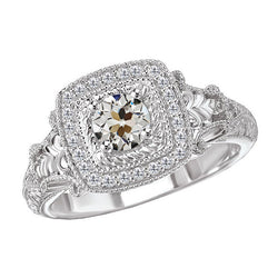 Luxuriöser Altschliff Diamant Halo-Ring – 2 Karat 14K Weißgold