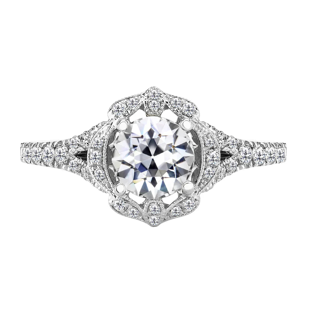 Diamant Antik-Kissen-Schliff Halo-Ring in 14K Weißgold – Hauptansicht