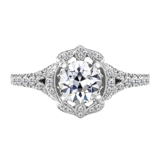 Diamant Antik-Kissen-Schliff Halo-Ring in 14K Weißgold – Hauptansicht