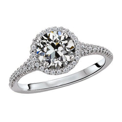 14K Weißgold Antik-Kissen-Schliff Brillant Halo-Verlobungsring