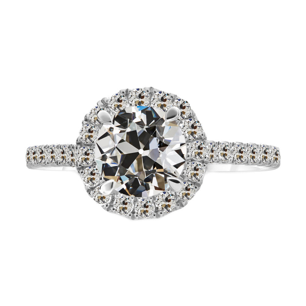 Edler Diamant Old Mine Cut Halo-Fassung Ring in 14 Karat Weißgold – Hauptansicht