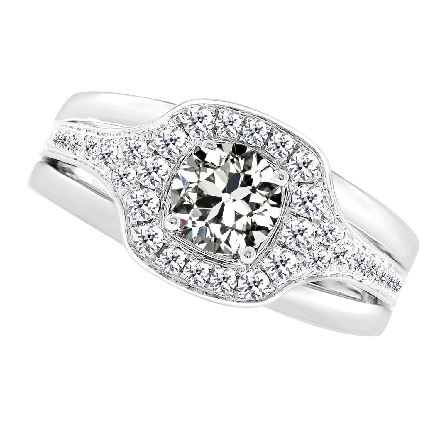 Diamant Antik-Kissen-Schliff Halo-Fassung Ring in 14K Weißgold – Hauptansicht