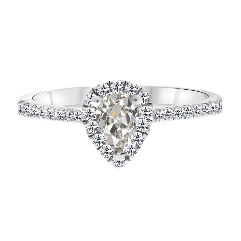 Edler Diamant Antik-Kissen-Schliff Halo-Ring in 14K Weißgold – Hauptansicht