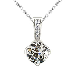 14K Weißgold Edler Diamant Anhänger – 2-Karat Antik-Kissen-Schlif