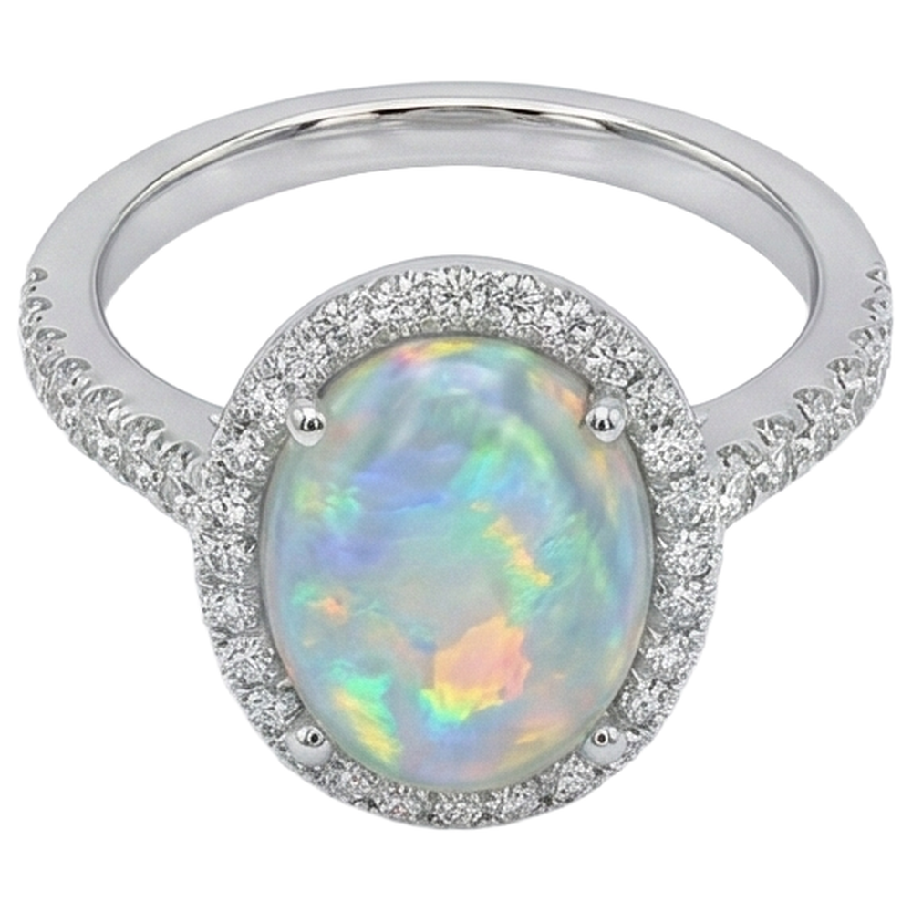 Opal und Aus der Erde Abgebauter Natürlicher Diamanten 11,20 Karat Jubiläumsring 14K Weißgold