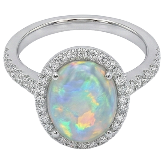 Opal und Aus der Erde Abgebauter Natürlicher Diamanten 11,20 Karat Jubiläumsring 14K Weißgold