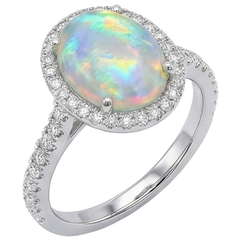 Opal und Aus der Erde Abgebauter Natürlicher Diamanten 11,20 Karat Jubiläumsring 14K Weißgold