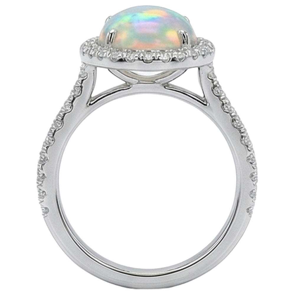 Opal und Aus der Erde Abgebauter Natürlicher Diamanten 11,20 Karat Jubiläumsring 14K Weißgold