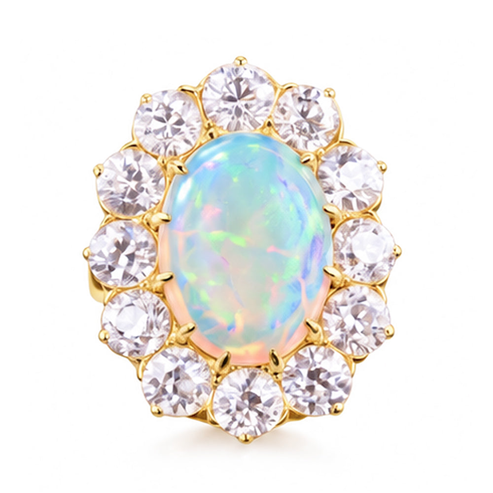 Opal und Aus der Erde Abgebauter Natürlicher Diamanten 6,75 Karat Jubiläumsring Gold 14K Neu