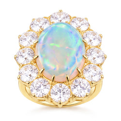 Opal und Aus der Erde Abgebauter Natürlicher Diamanten 6,75 Karat Jubiläumsring Gold 14K Neu