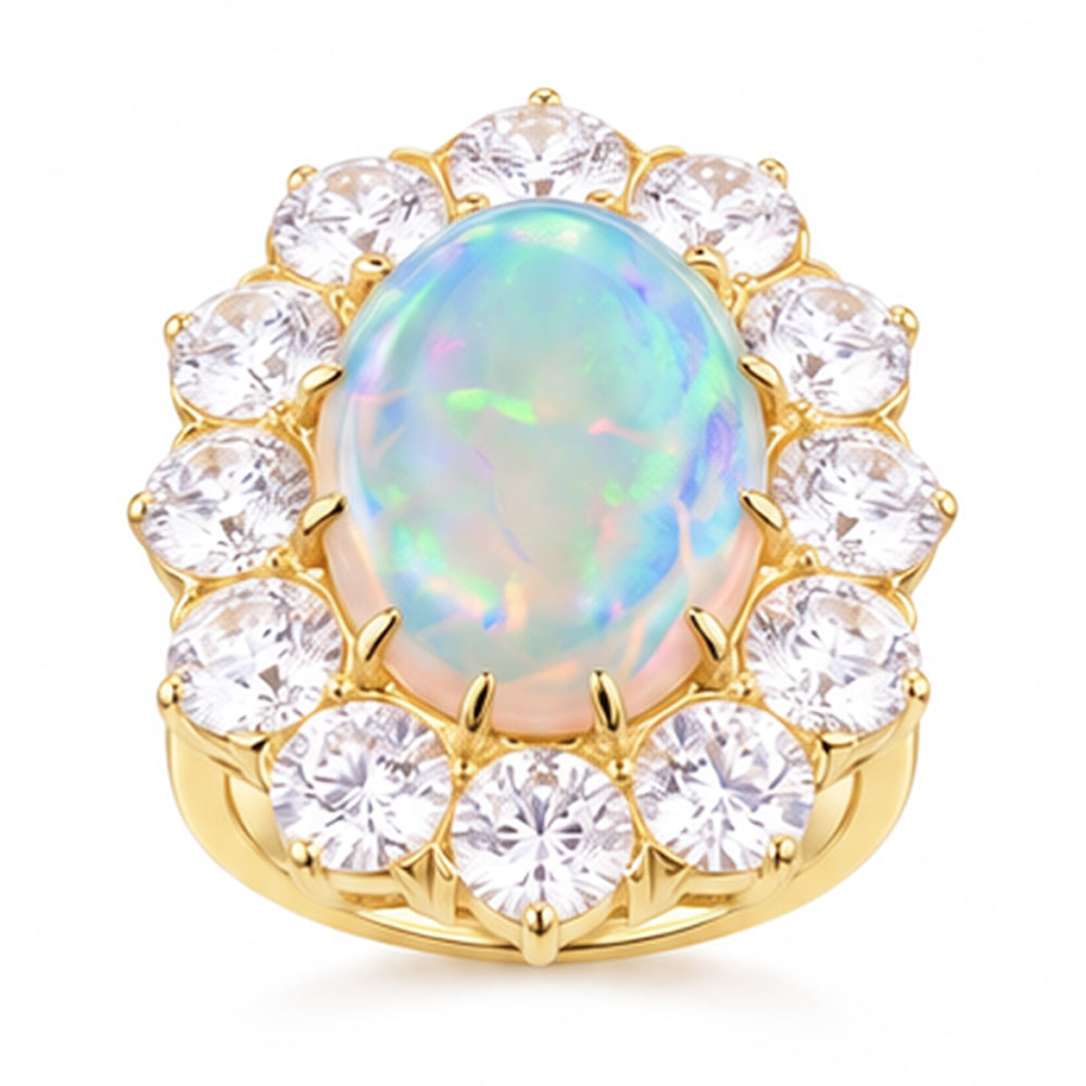 Opal und Aus der Erde Abgebauter Natürlicher Diamanten 6,75 Karat Jubiläumsring Gold 14K Neu