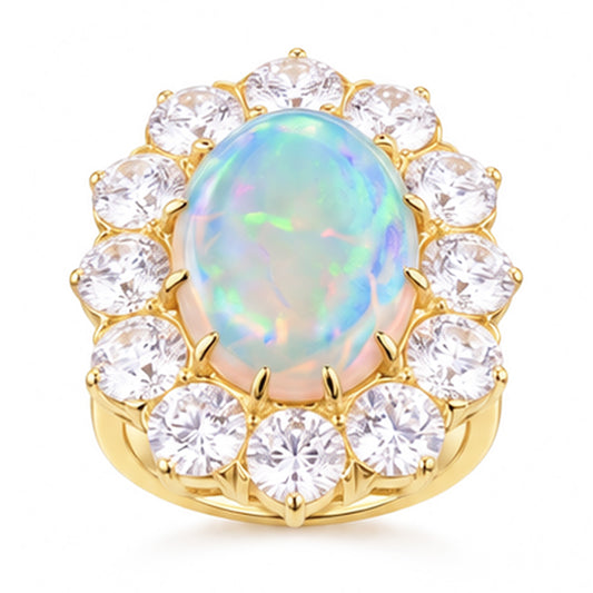 Opal und Aus der Erde Abgebauter Natürlicher Diamanten 6,75 Karat Jubiläumsring Gold 14K Neu