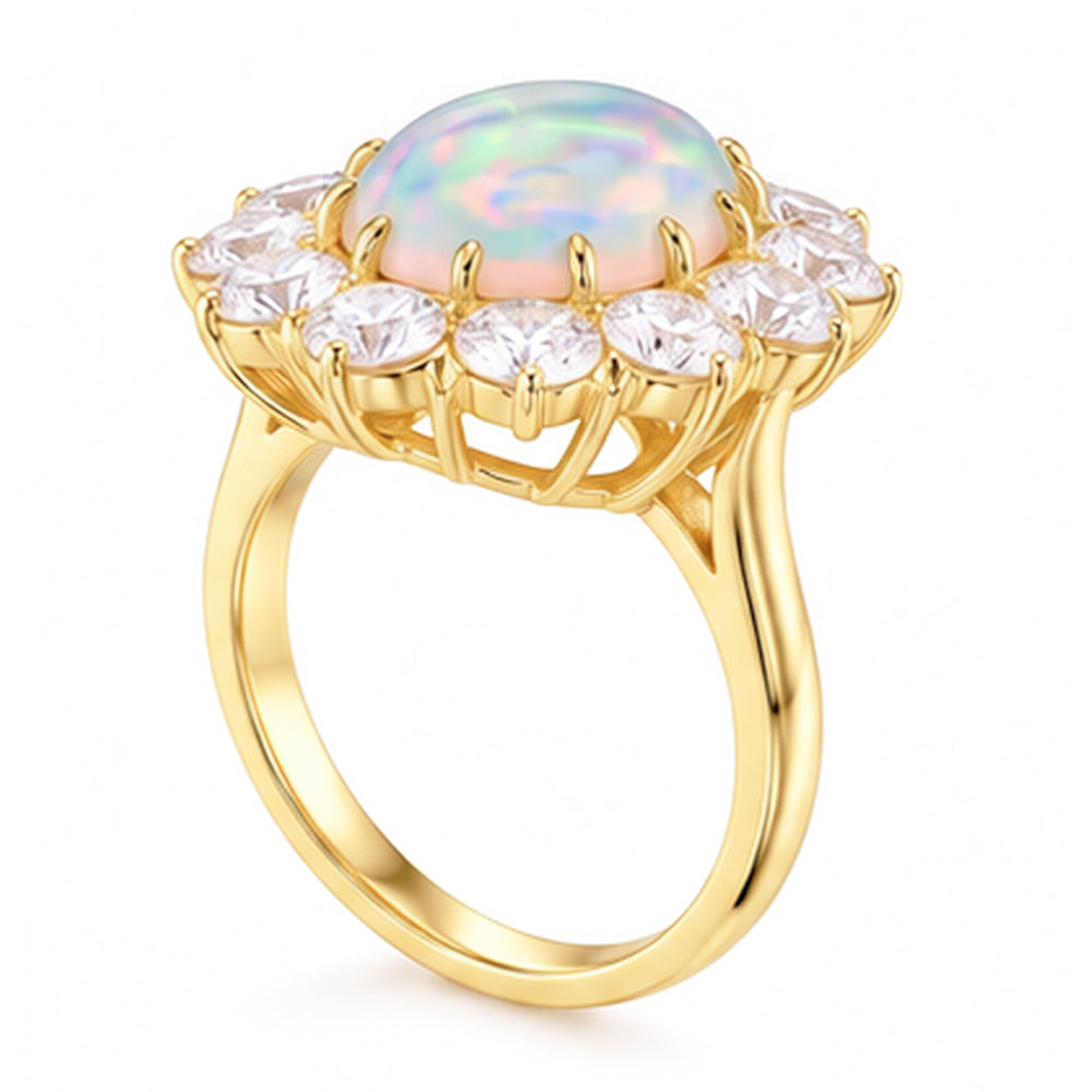 Opal und Aus der Erde Abgebauter Natürlicher Diamanten 6,75 Karat Jubiläumsring Gold 14K Neu
